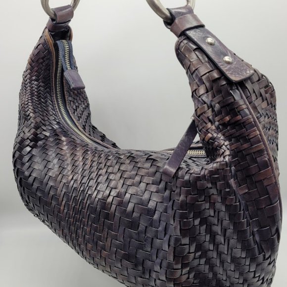 SOLD: Cole Haan Genevieve Leather Weave Satchel Tote Hobo Purse Blue Bag Luxury - Picture 15 of 16